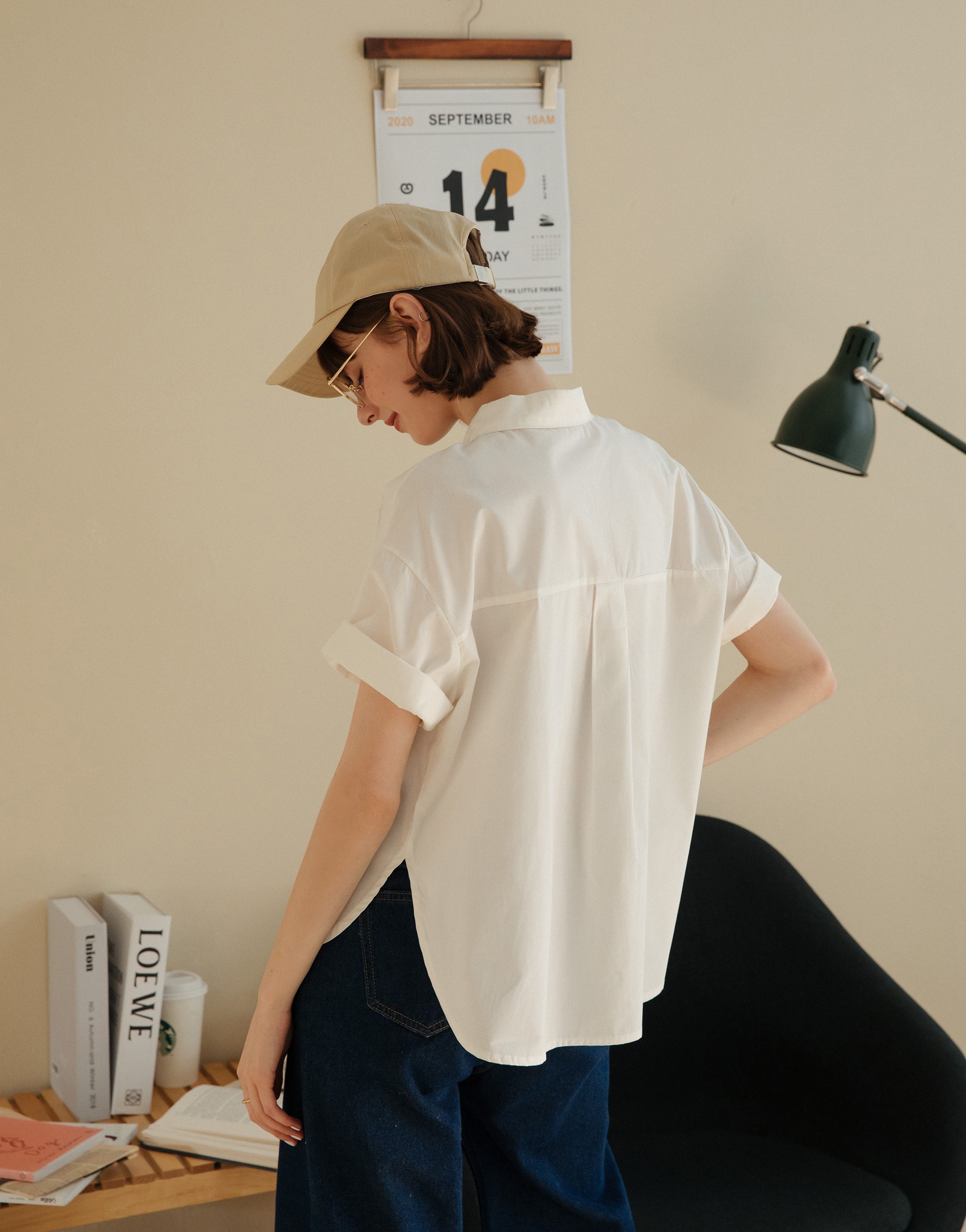 台灣製造/PAZZO自訂開發布料/單口袋造型/袖反摺設計/衣長前短後長/側邊圓弧開岔造型