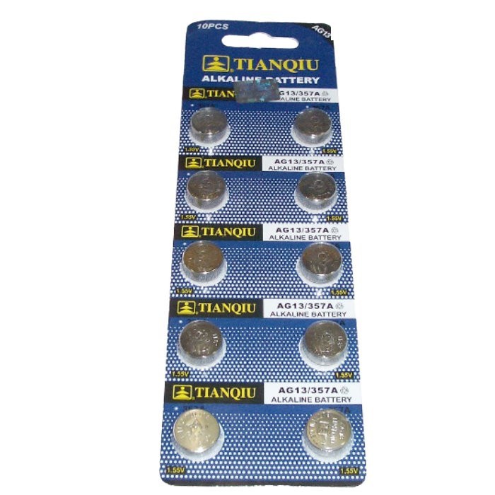 外型尺寸: 11.5x5.4（mm） 用途: 電子 數量:10入 標準電壓: 1.55V 型號: LR44 / AG13 / LR1154 / A76 / 357(每個地方稱呼不一樣，都是指同一個產品