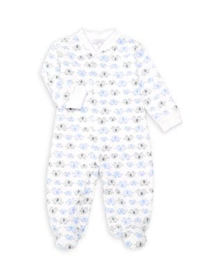 Ultra-soft and comfortable Pima cotton footie with an allover elephant print.; Baseball collar; Long