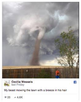 Foto Pria Cuek Potong Rumput Saat Angin Tornado Viral di Medsos