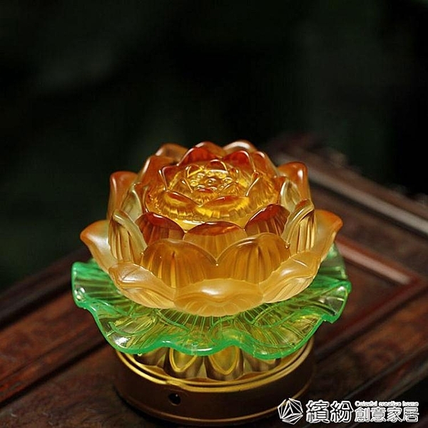 家居室內外佛堂供佛觀音蓮花燈仿琉璃七彩節能電池電線雙用燈 快速出貨