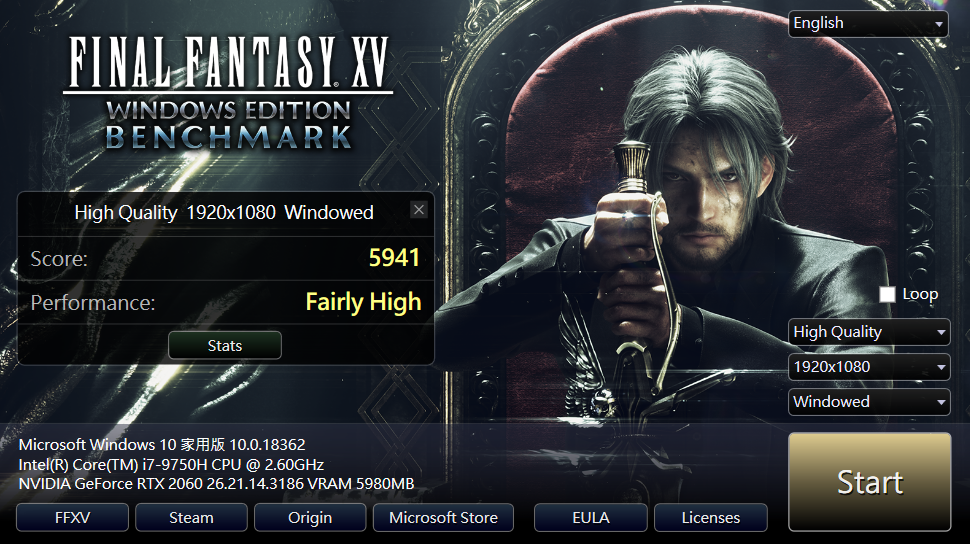 透過 《FINAL FANTASY XV》 的效能跑分模式來測試，以「高畫質（High Quality）」模式來測試，測得結果為「相當高（Fairly High）」。