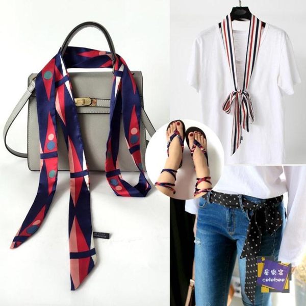 絲巾 春秋季脖子上的綁帶窄絲巾女領巾絲帶髮帶腰帶百搭圍巾小長條裝飾 多色