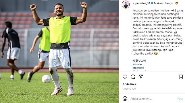 Timnas Malaysia Diserang Netizen Indonesia, Pemain Senior Malaysia Safee Sali Berterimakasih