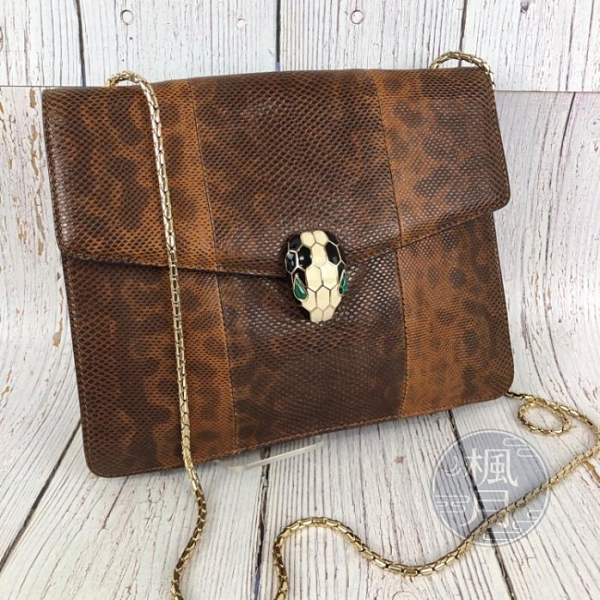 BRAND楓月 BVLGARI寶格麗 咖蛇皮 經典 蛇頭造型 手拿包 方包