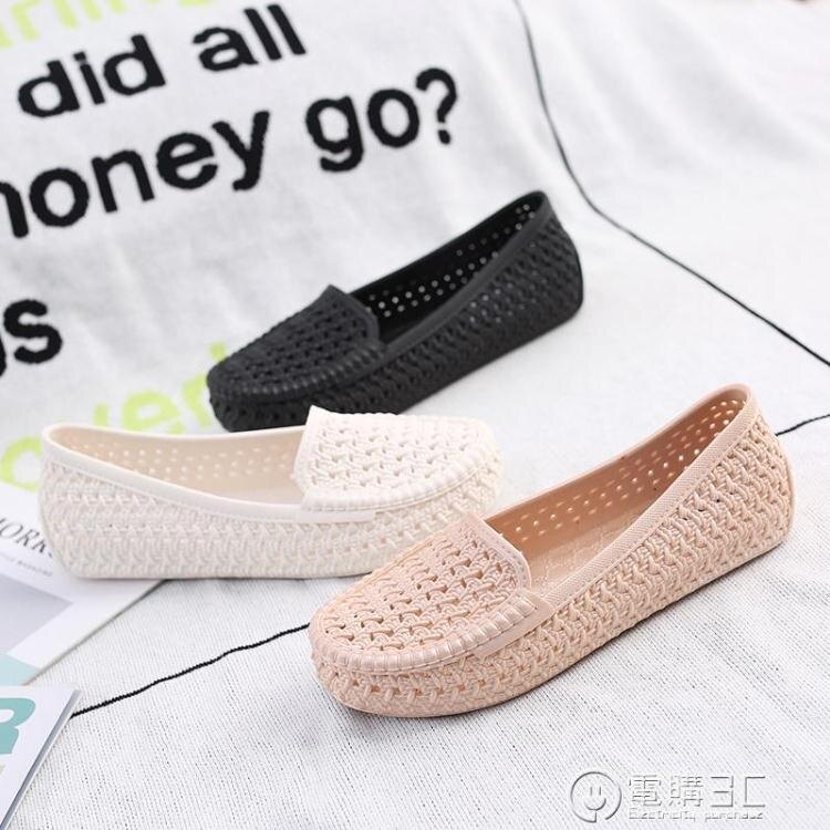 夏季舒適白色塑料涼鞋女護士鞋媽媽鞋軟底平底透氣工作鏤空洞洞鞋 電購3C