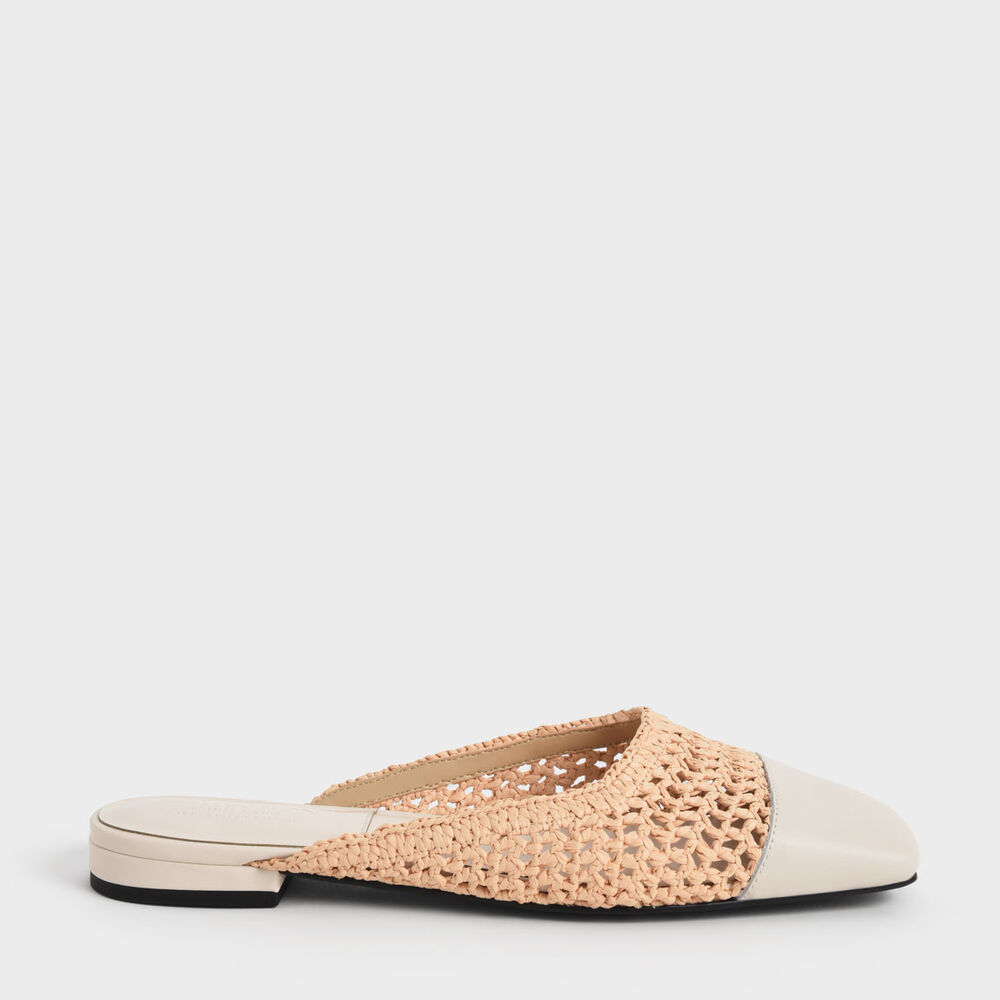 草編真皮穆勒鞋