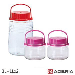 【ADERIA】日本進口手提式玻璃瓶3L贈玻璃梅酒儲存罐1L桃粉-2入