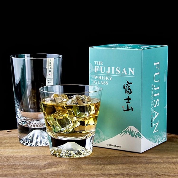 富士山酒杯威士忌杯 水晶江戶硝子富士山杯日式ins彩盒