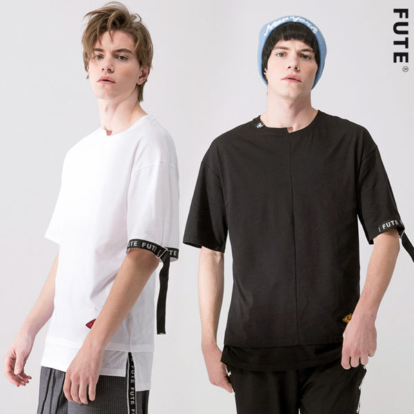 男款 不對稱拼接短袖TEE