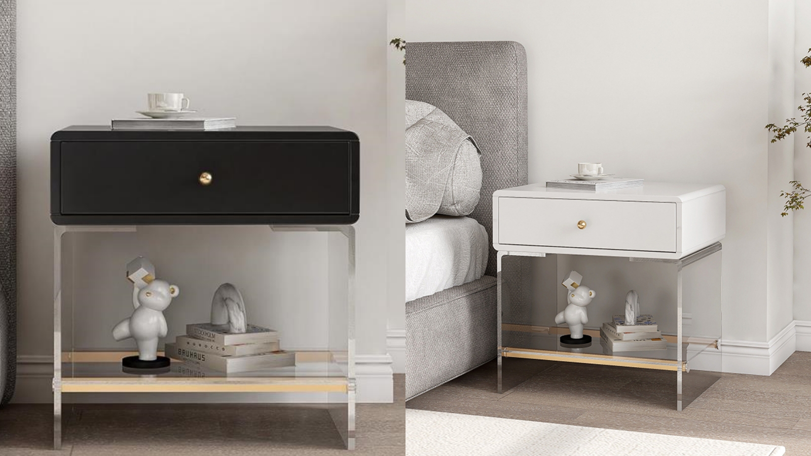 輕奢透明懸浮床頭櫃