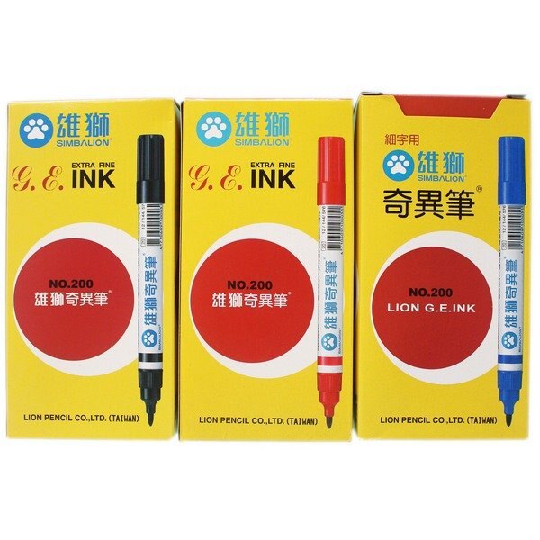 雄獅奇異筆 NO.200 油性筆 (黑.紅.藍)MIT製/一盒12支入{定20}