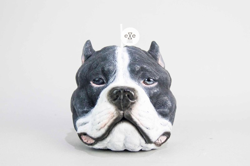 斯塔福郡鬥牛梗 比特犬 狗造型蠟燭 - 黑白配色