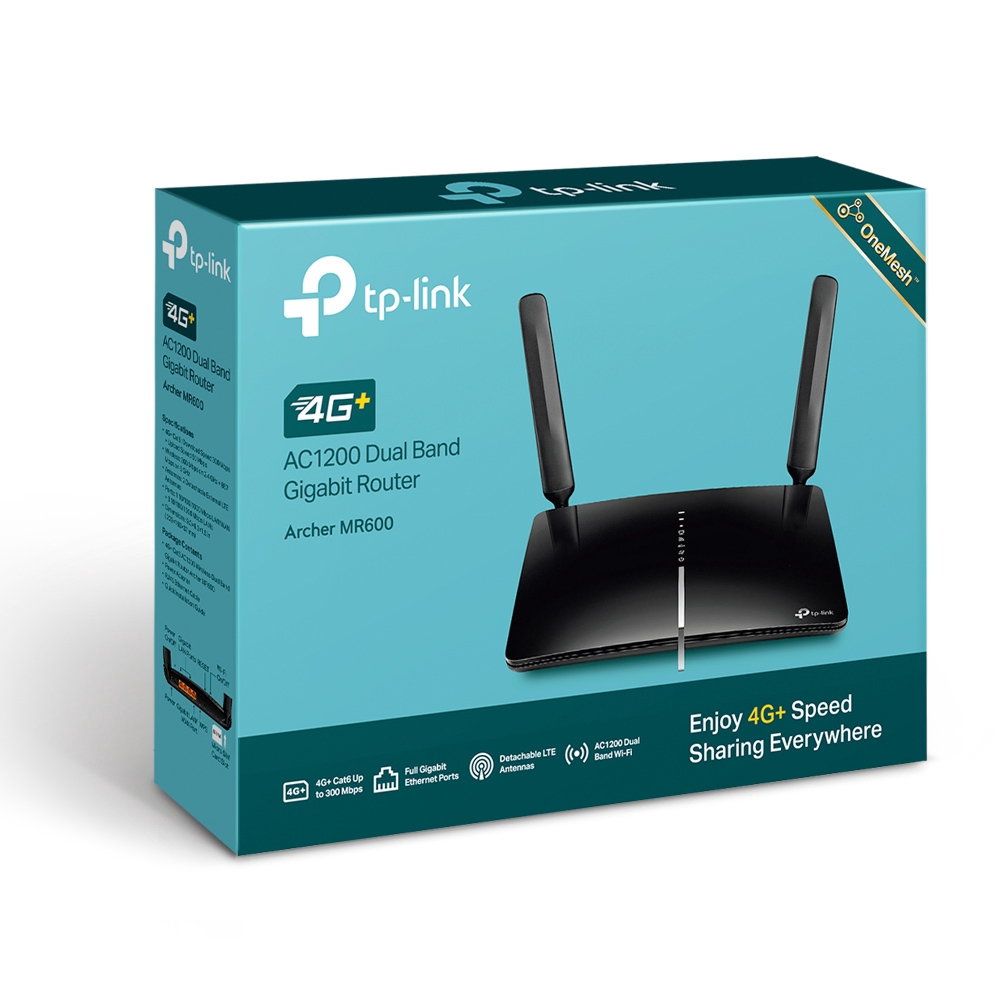 TP-Link 第一款 4G+ 路由器 – 支援 4G+ Cat6 可提升速度達 300 Mbps*全部都是Gigabit 連接埠 – 提供可靠的有線連接給需要較大頻寬的設備，例如遊戲機或電視盒。插入