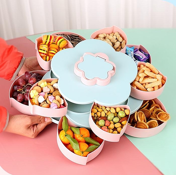 旋轉新年糖果盒創意多格干果水果盤家用過年客廳瓜子花生果盤擺盤