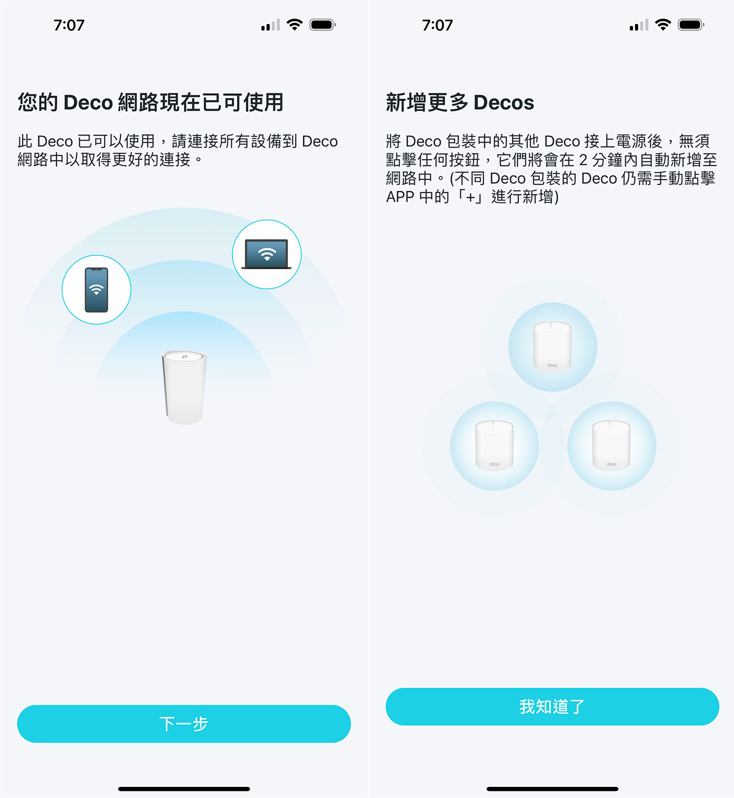 連結完畢，Deco App 也會提示我們是否要新增更多設備，這時可將另一台 Deco X95 置放於主路由收訊範圍內並開機，等待一段時間後即會自動完成 Mesh Wi-Fi 的組建，沒錯，你什麼都不用做，就是這麼簡單！
