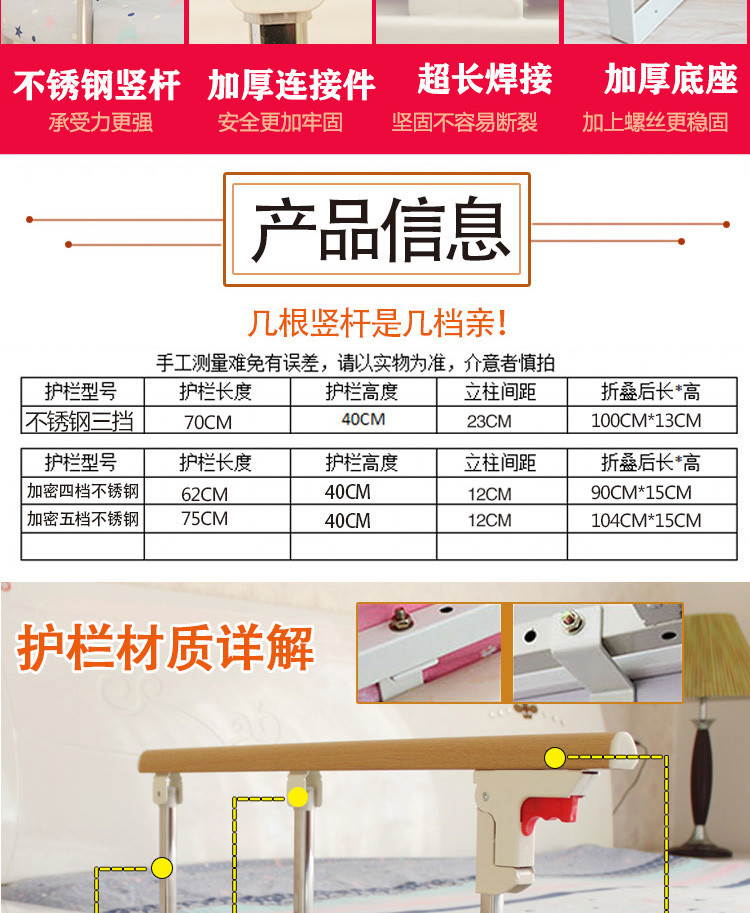 床邊扶手 老人床邊扶手起身器輔助器防摔床圍欄擋防掉大床圍欄折疊通用