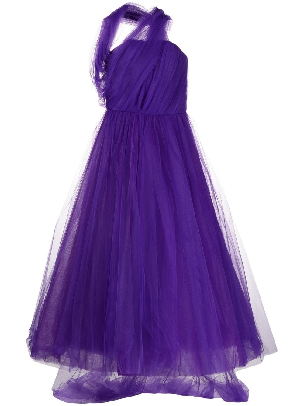 ANOUKI - draped tulle midi dress - women - Acetate/Polyester - L - Purple