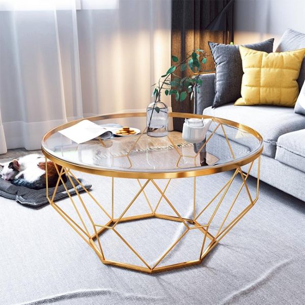 北歐茶幾現代簡約客廳圓形鋼化玻璃小戶型ins時尚創意幾何小茶幾 卡布奇諾