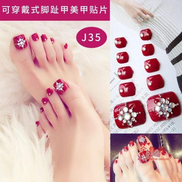 腳指甲貼片貼成品甲片穿戴假甲大腳趾片美足鑲鉆孕婦持久美甲趾甲
