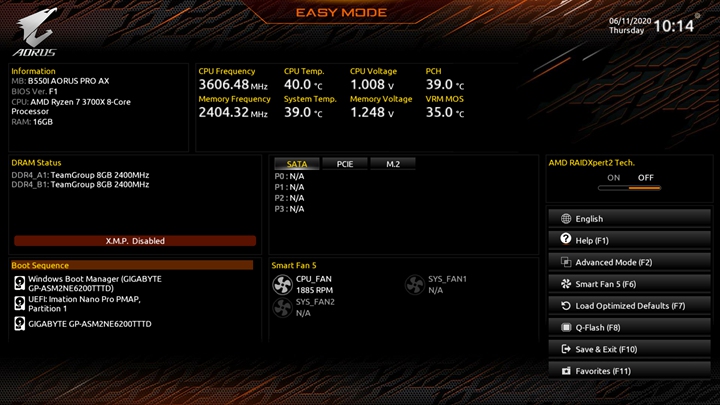 主要針對一般玩家設計的簡易模式（EZ Mode），可以從顯示面板上所整合的處理器/記憶體運作狀態、開機順序、散熱風扇運作狀態…等重要資訊，一目瞭然得知各個零組件的運作資訊，而不用透過層層選項頁面才能得知特定資訊。
