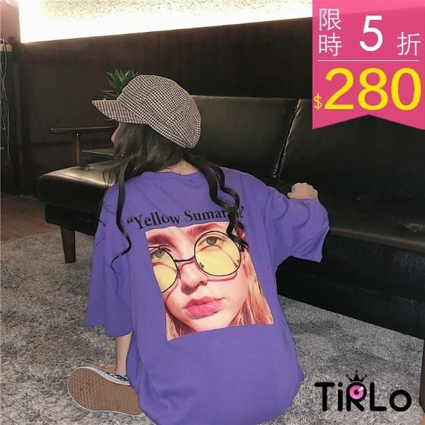 (追加)美式眼鏡女孩寬鬆短T-三色-Tirlo