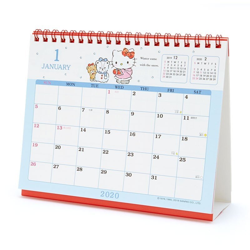 大賀屋 日本製 Hello Kitty 桌曆 2020 萬年曆 年曆 月曆 日曆 行事曆 紅色 正版 L00011549