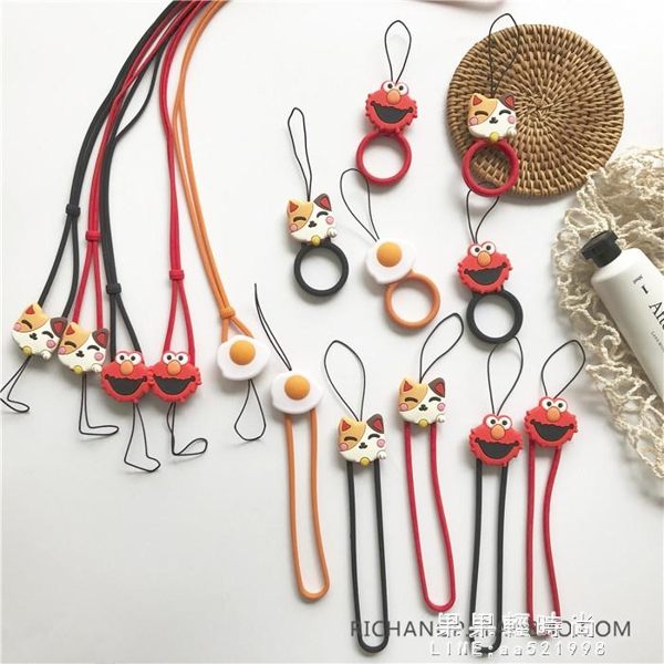 可愛卡通芝麻街手機掛繩掛脖女款硅膠指環扣蘋果X短款腕繩U盤掛件【果果新品】