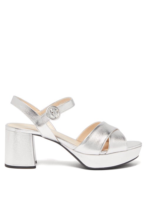 Prada - Tap the retro trend with Prada's high-octane silver-tone leather sandals, reminiscent of the