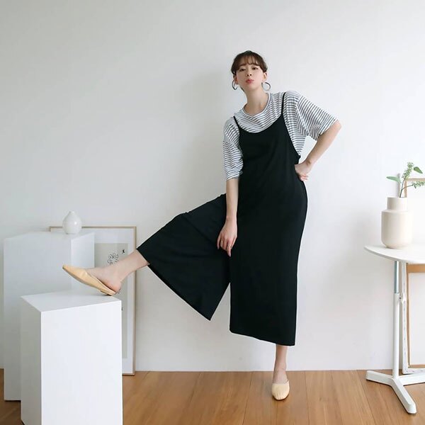 ANNAS 正韓 寬鬆 吊帶褲 細肩帶 長褲 寬褲 闊腿褲 連身褲 彈性 舒服 韓國