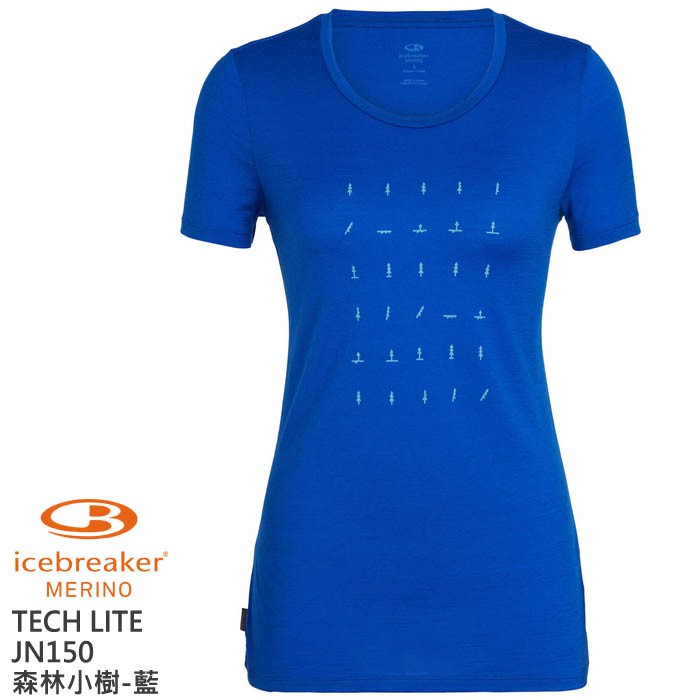 Icebreaker 女 Tech圓領短袖上衣 JN150 透氣吸濕排汗 森林小樹 藍 IB104603 綠野山房