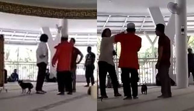 Diduga depresi, seorang wanita mencari suaminya dan marah-marah didalam masjid sambil membawa masuk seekor anjing.