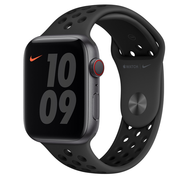 Apple Watch Nike Series 6 (GPS + 行動網路)；44 公釐太空灰色鋁金屬錶殼；Anthracite 配黑色 運動型錶帶 - 標準