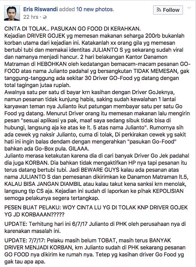 Kisah Lengkap Order Go-Food Fiktif yang Jadi Viral di Media Sosial