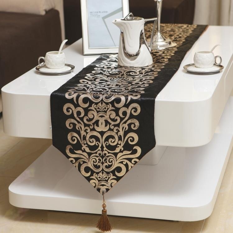 桌巾 歐式簡約燙金現代桌旗餐桌布茶幾電視櫃桌布餐墊布藝床旗床尾巾桌巾