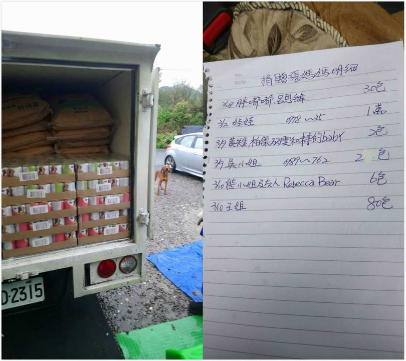 張媽媽流浪動物之家貼出捐贈名單。 （圖／翻攝自張媽媽流浪動物之家臉書）