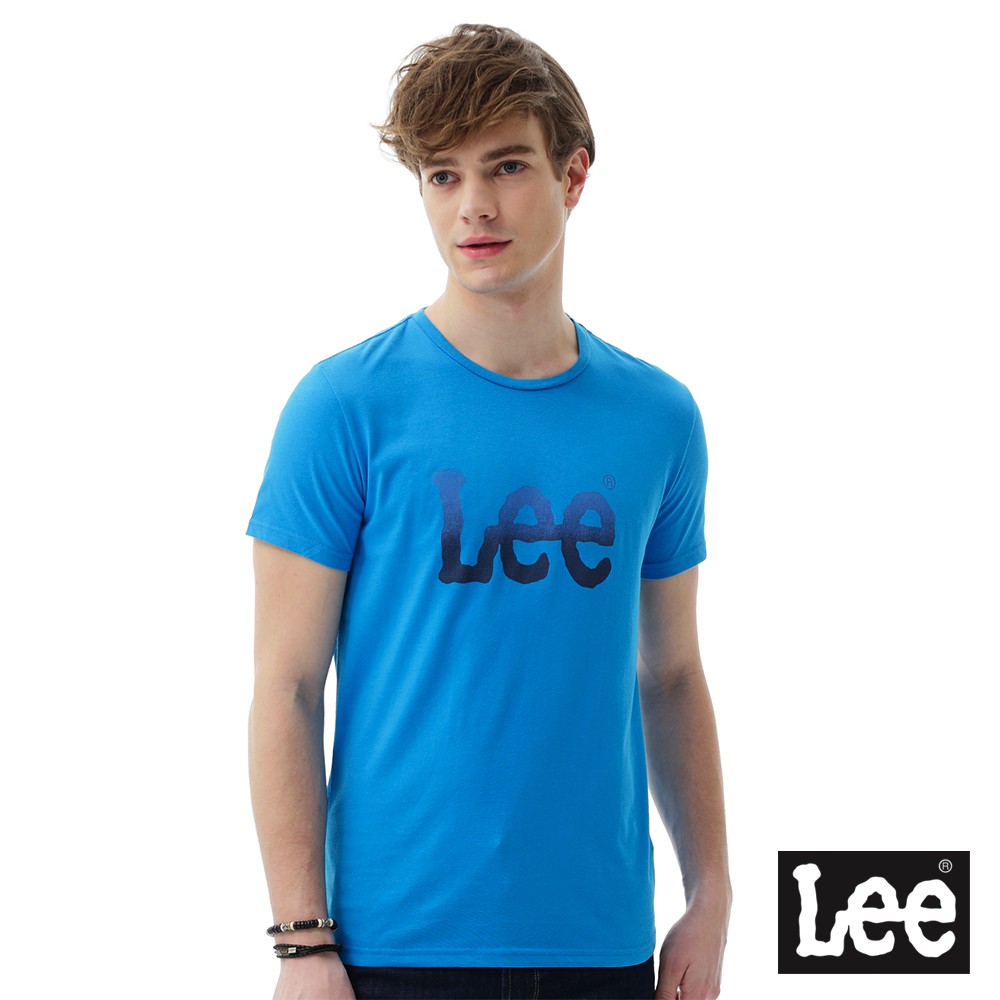 Lee 短袖T恤 藍色漸層LOGO印刷排汗質材 -男女款(藍)--LL16