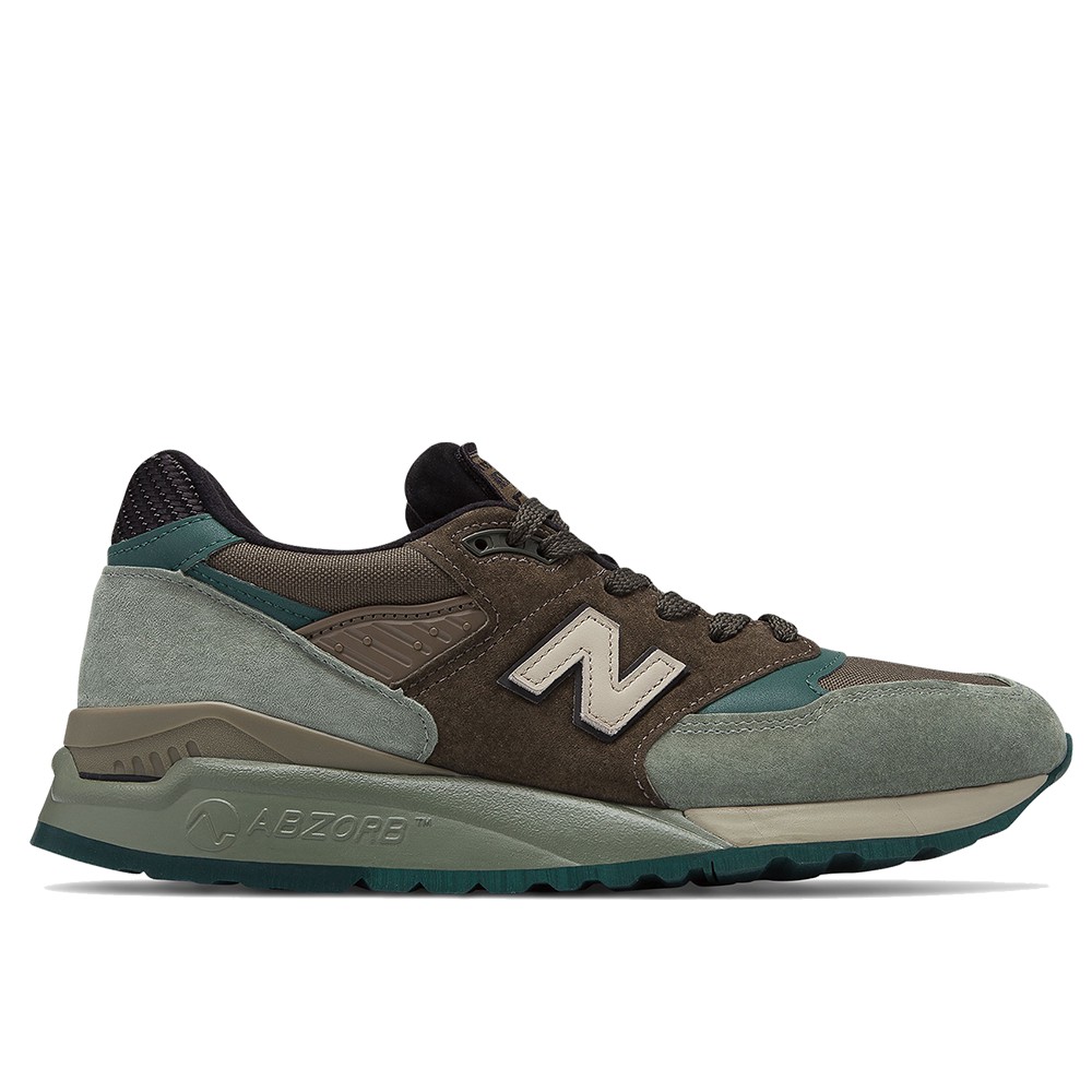 NEW BALANCE 998【M998AWA】ABZORB 麂皮X網布 美國製 灰綠咖啡【A-KAY0】