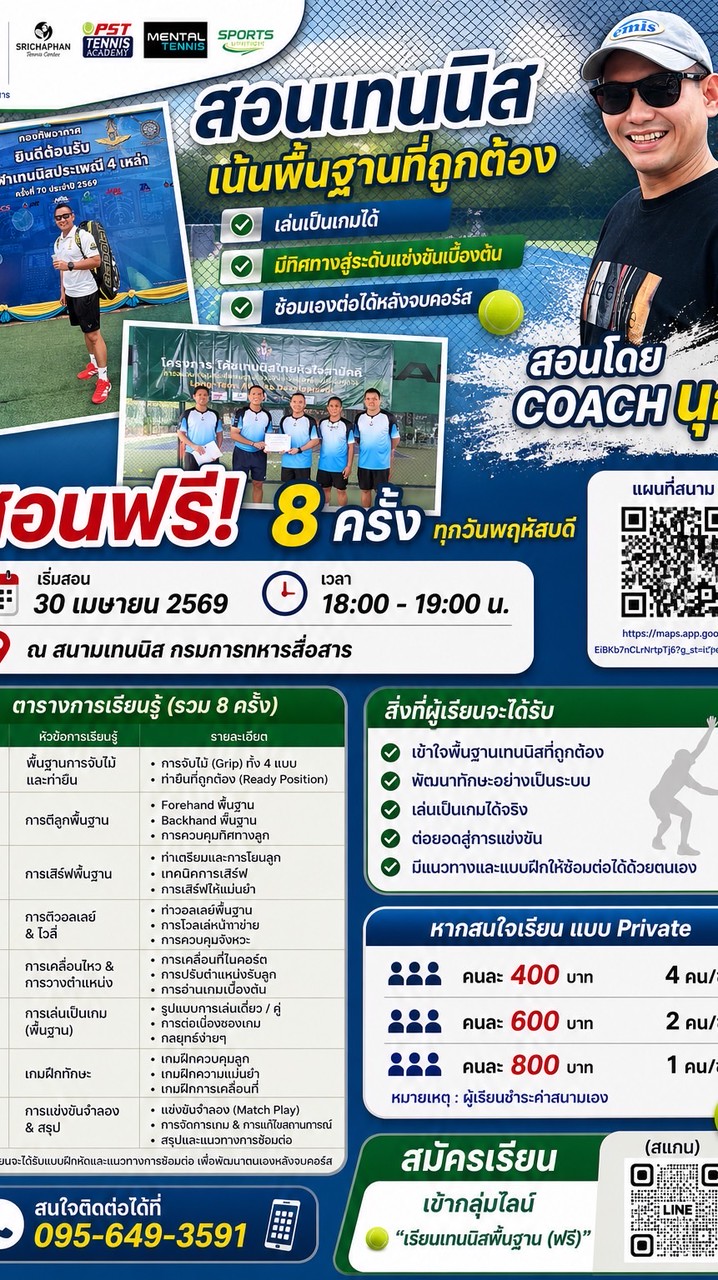 🎾 เรียนเทนนิสพื้นฐาน (สำหรับทุกวัย)