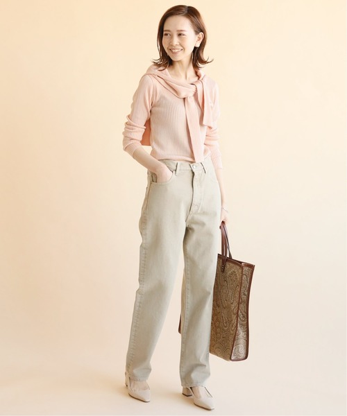 粉紅雪酪色V領羅紋上衣