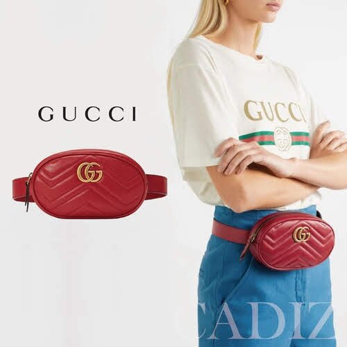 預購 義大利正品 GUCCI GG Marmont matelass belt bag 大紅色皮革金色雙腰包476434