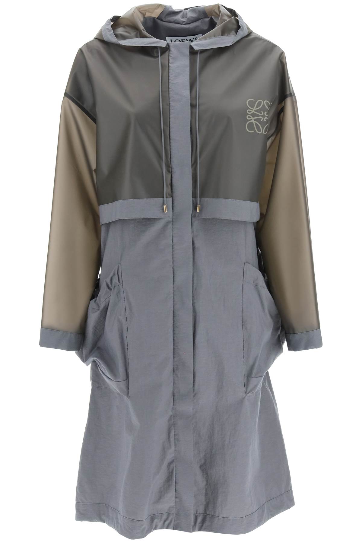 LOEWE HOODED RAINCOAT 34 Grey Cotton, Technical