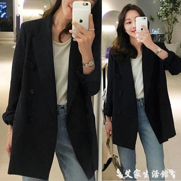 西裝外套小西裝女休閒黑色外套2019新款韓版寬鬆百搭中長款職業厚西服 艾家生活館