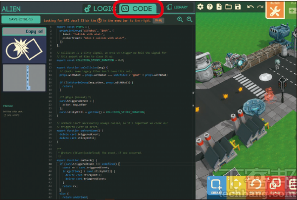 10.如果本身會寫程式碼，那麼在「Code」欄位也支援自行編寫設計專屬的邏輯卡片。