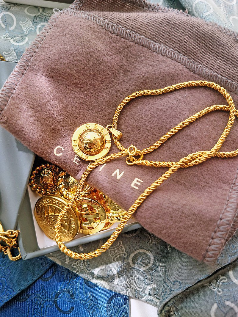 中古真品 附塵袋 CELINE 星球金球吊咀金鏈頸鏈項鍊 包包掛件掛飾