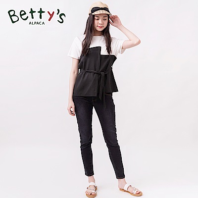 betty’s貝蒂思 特殊彈性腰圍高腰排扣牛仔褲(黑色)