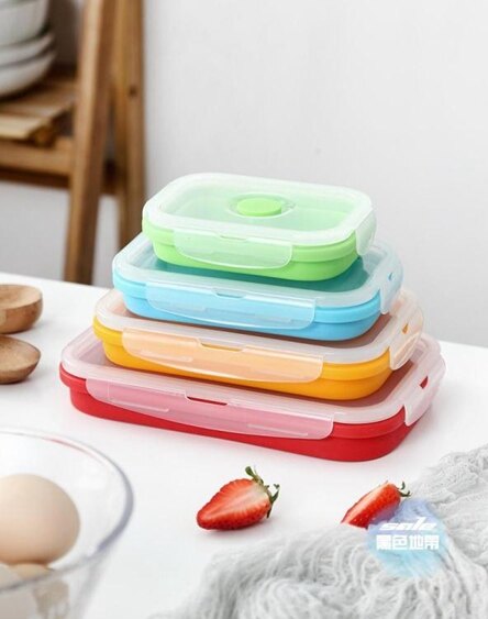 硅膠飯盒便攜摺疊碗旅行便當盒可微波爐冰箱水果保鮮盒密封盒餐具
