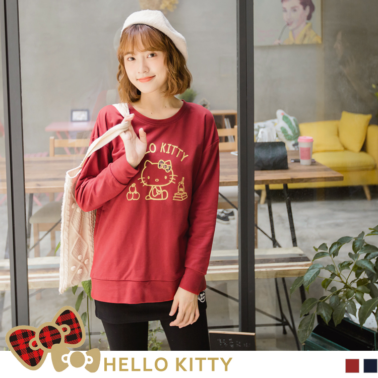 KITTY印花又來擄獲粉絲們的心囉! 把喜歡的卡通人物印在胸前， 使你整天都有好心情， 更能輕鬆成為時尚小甜心~ ********************** 小提醒： 深色衣物建議單獨洗滌，以翻面手