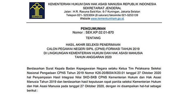Kemenkumham Rilis Hasil Akhir Seleksi Cpns 2019 Ini Informasi Lengkapnya Kompas Com Line Today
