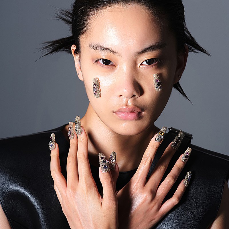 富貴花 閃鑽 亮 貴氣 可重複使用甲片 立體穿戴甲 方頭長款